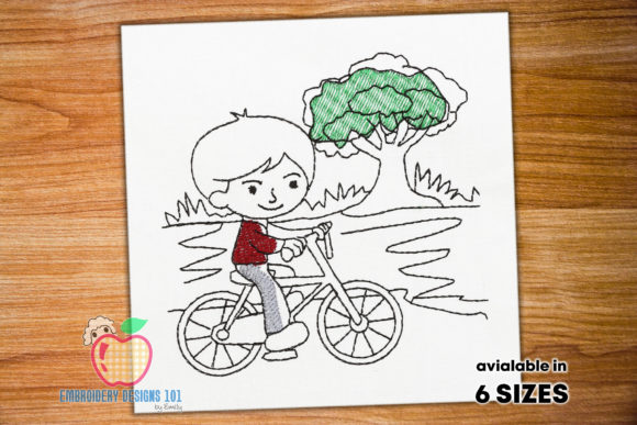 Boy Riding Bicycle in the Park Embroidery Design Review